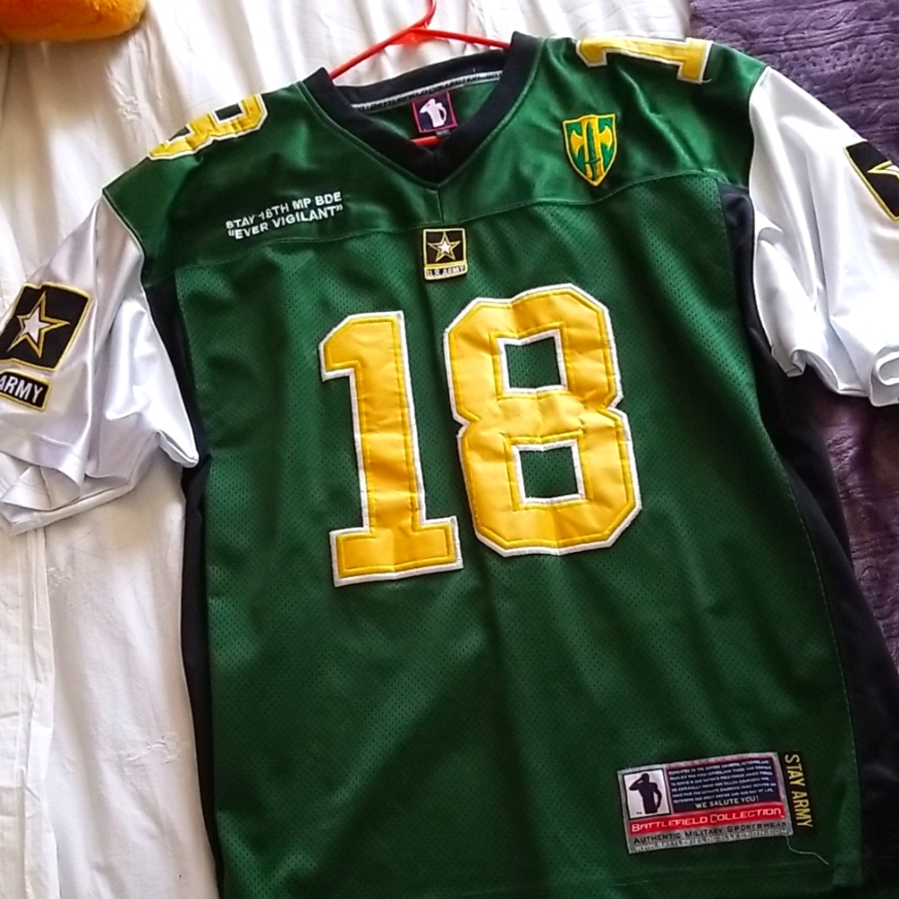 US ARMY MILITARY POLICE Green and Yellow #18 Football Jersey